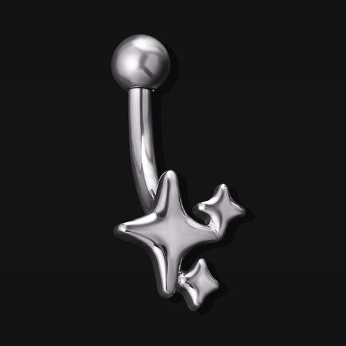 Curved Barbell, Silver, Triple Star, Internally Threaded, Titanium, 1.2mm Gauge