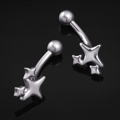 Curved Barbell, Silver, Triple Star, Internally Threaded, Titanium, 1.2mm Gauge