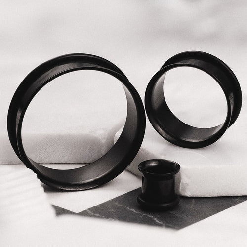 Black Single Flared Stainless Steel Tunnel / Plug / Gauge