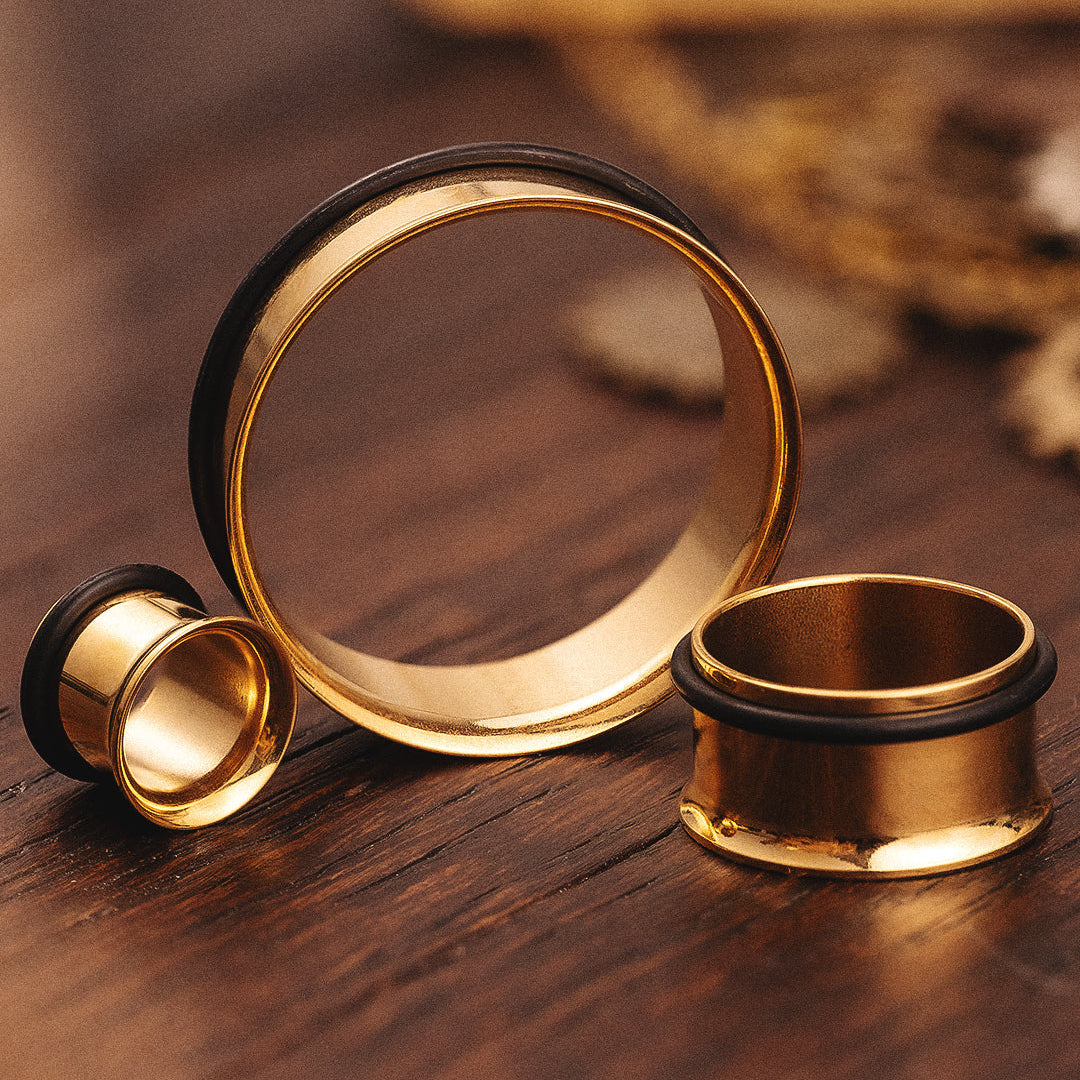 Gold Stainless Steel Single Flare Tunnel / Plug / Gauge
