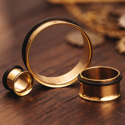Gold Single Flared Stainless Steel Tunnel / Plug / Gauge