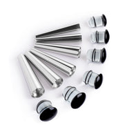 Kit d'étirement d'oreille grande taille, Taper en acier chirurgical & Plug / Gauge en verre noir transparent - 12 pièces