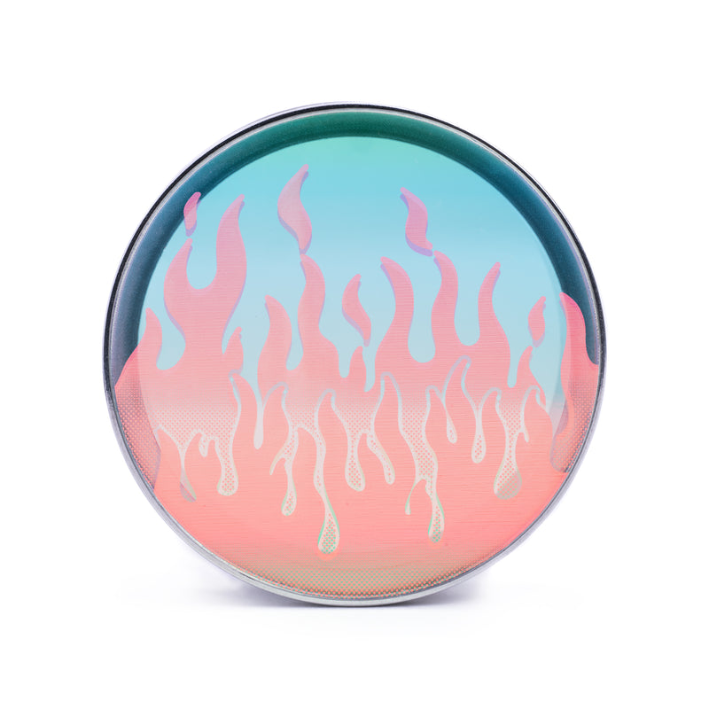 Flammes rétro années 90 - tunnel d'oreille en acier à double évasement avec incrustation irisée et fermoir à vis argenté / Stretching