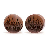 Plug / Gauge Flammes rétro années 90 - Bois de Saba | Convexe double évasé