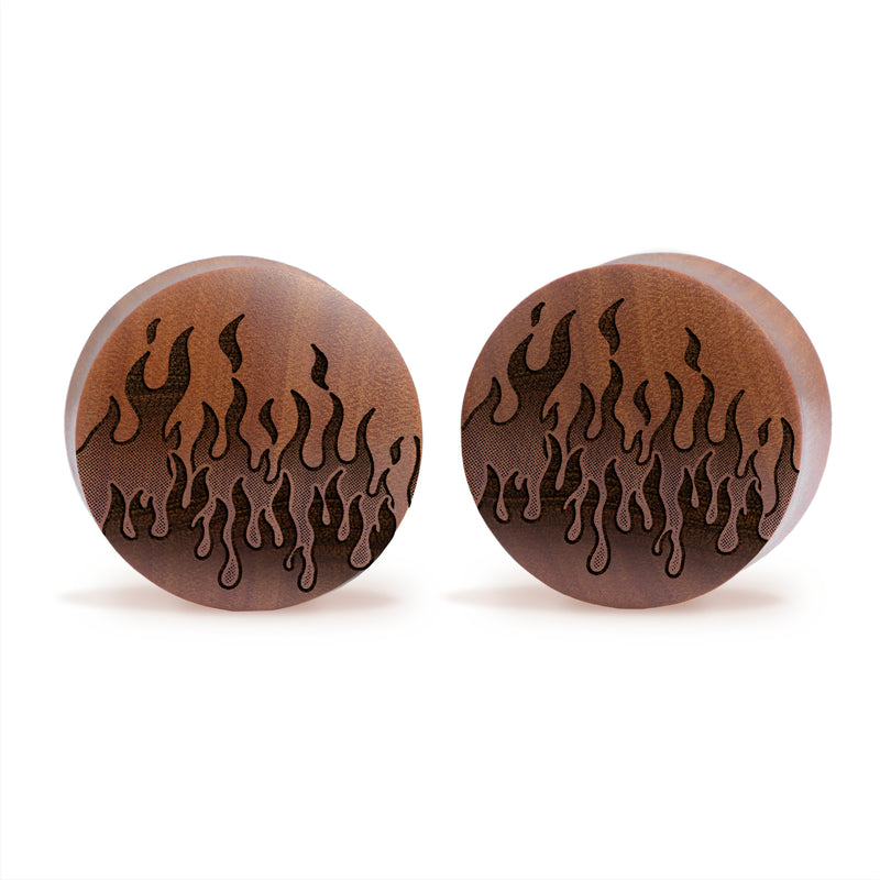 Plug / Gauge Flammes rétro années 90 - Bois de Saba | Convexe double évasé