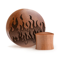 Plug / Gauge Flammes rétro années 90 - Bois de Saba | Convexe double évasé