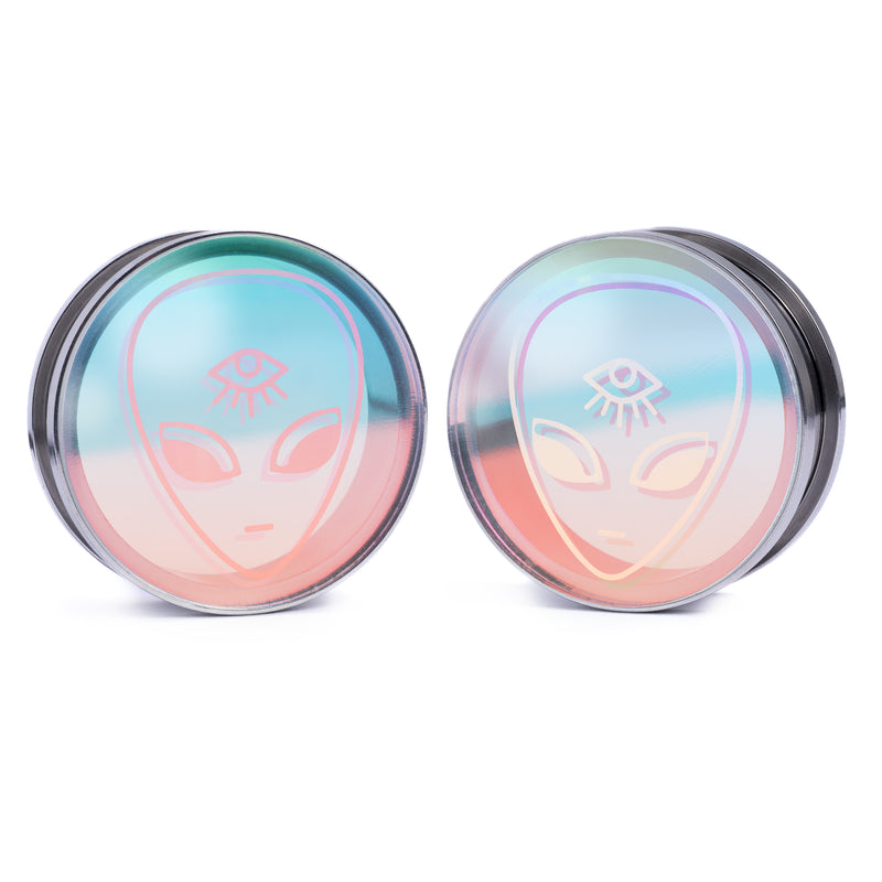 Alien - Tunnel/Jauge d'oreille Stretching en acier à double évasement avec inlay irisé et vis argentée