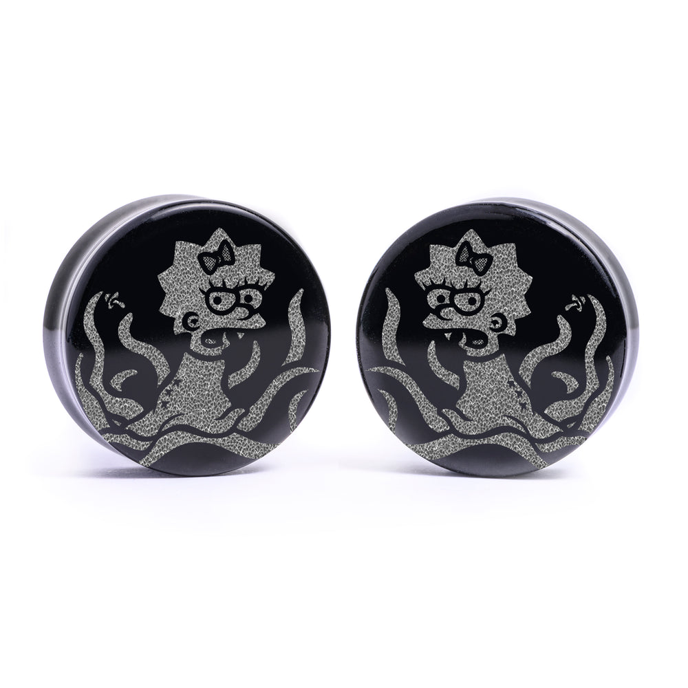 Alien Maggie Plug / Gauge - Schwarzes Glas | Flach Gesichtiges Doppel Flare