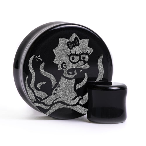 Alien Maggie Plug / Gauge - Schwarzes Glas | Flach Gesichtiges Doppel Flare