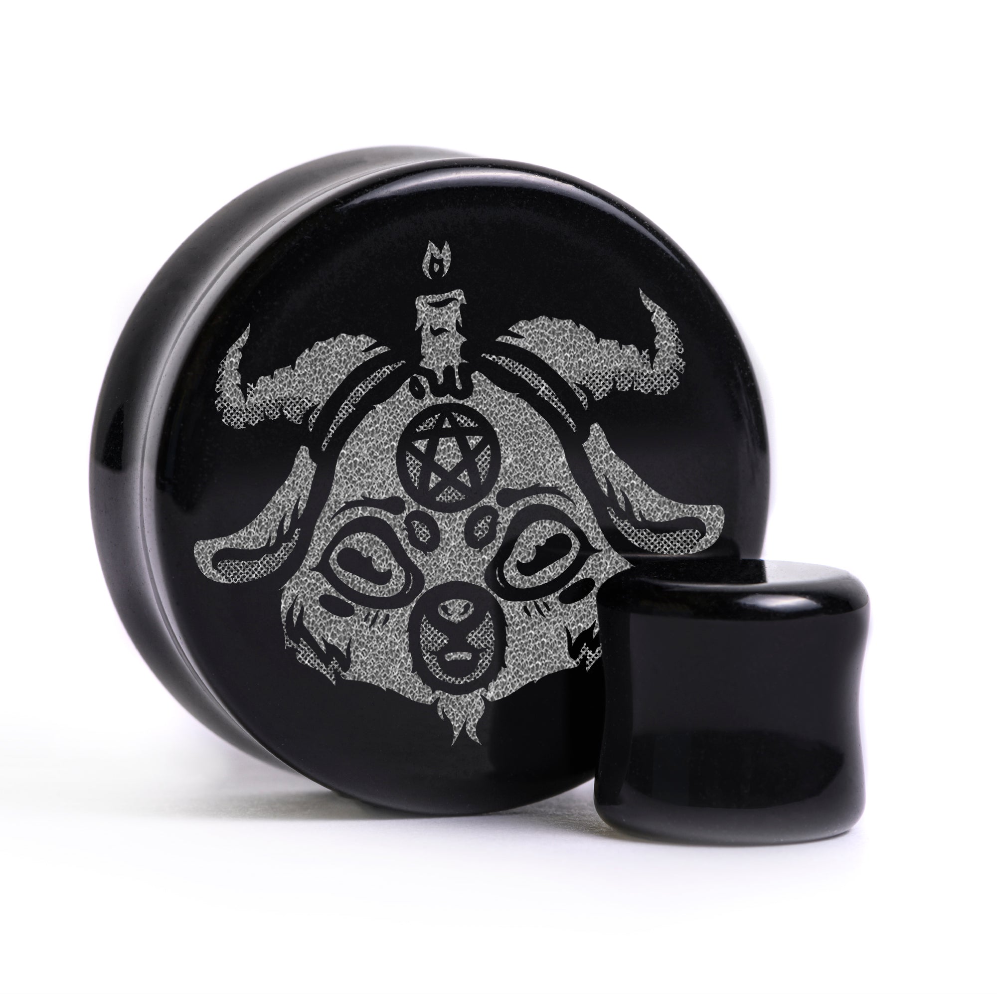 Baby Baphomet Plug / Gauge - Black Glass | Flat Faced Double Flare