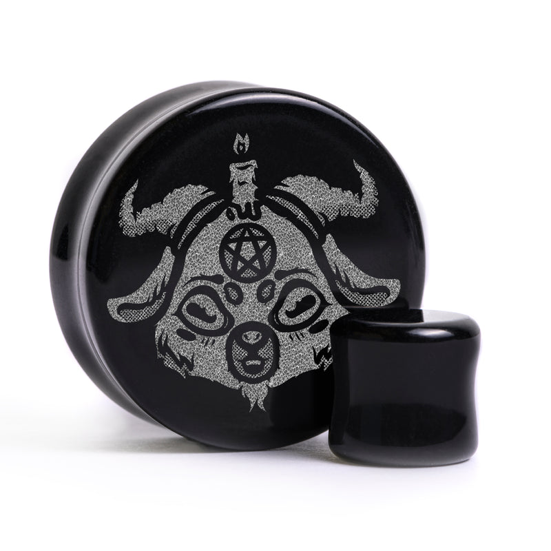 Plug / Gauge Bébé Baphomet - Verre noir | Face plate double évasé
