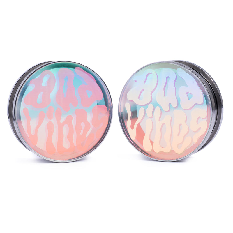 Bad Vibes - Tunnel oreille en acier à double évasement avec incrustation irisée et fermoir à vis en argent / Stretching / Gauge