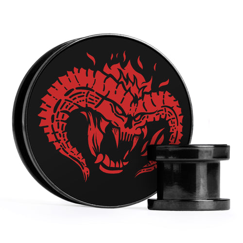 Balrog, Black & Red Inlay Screwback Black Steel Ear Stretching Plug
