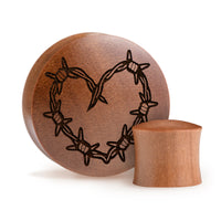 Plug / Gauge Tatouage cœur en fil barbelé - Bois de Saba | Convexe double évasé
