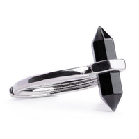 Silberner Und Schwarzer Obsidian-Kristallring