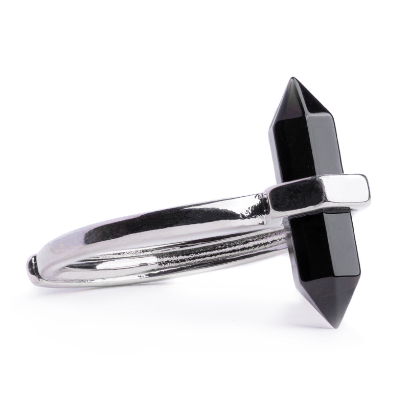Silberner Und Schwarzer Obsidian-Kristallring