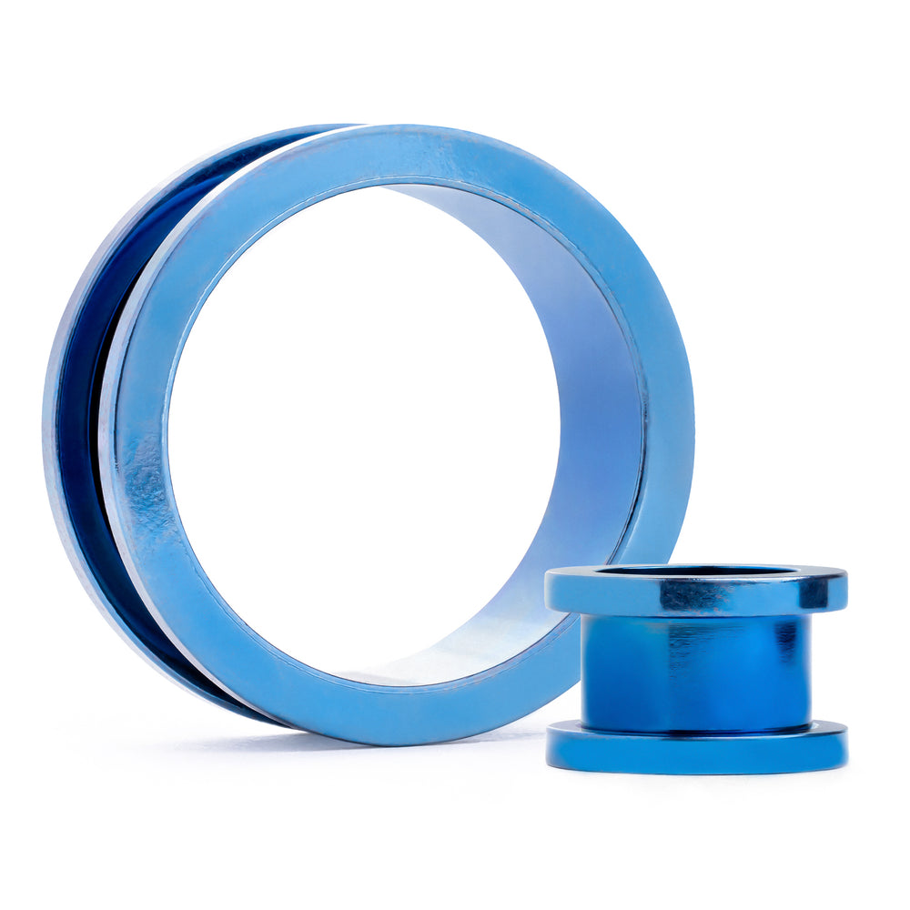 Blue Screwback Stainless Steel Tunnel - Metal Ear Plugs in 6mm (2g) - 30mm (1.18") Gauge Sizes