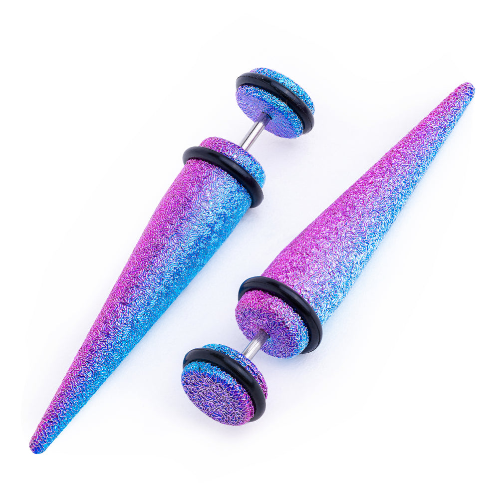 Pink and Blue Glitter Fake Taper / Plug / Gauge - Fake Ear Stretcher Gauge Earrings In Acrylic 