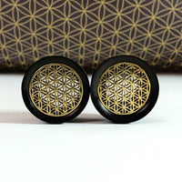 Brass Flower Of Life  Wood Ear Plug / Gauge