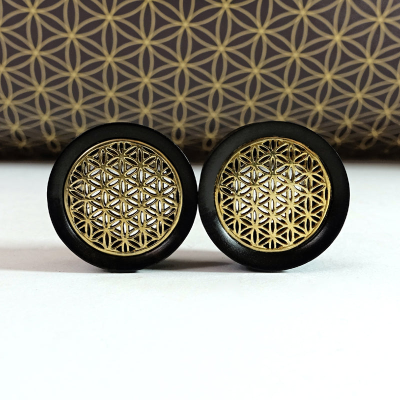 Brass Flower Of Life  Wood Ear Plug / Gauge