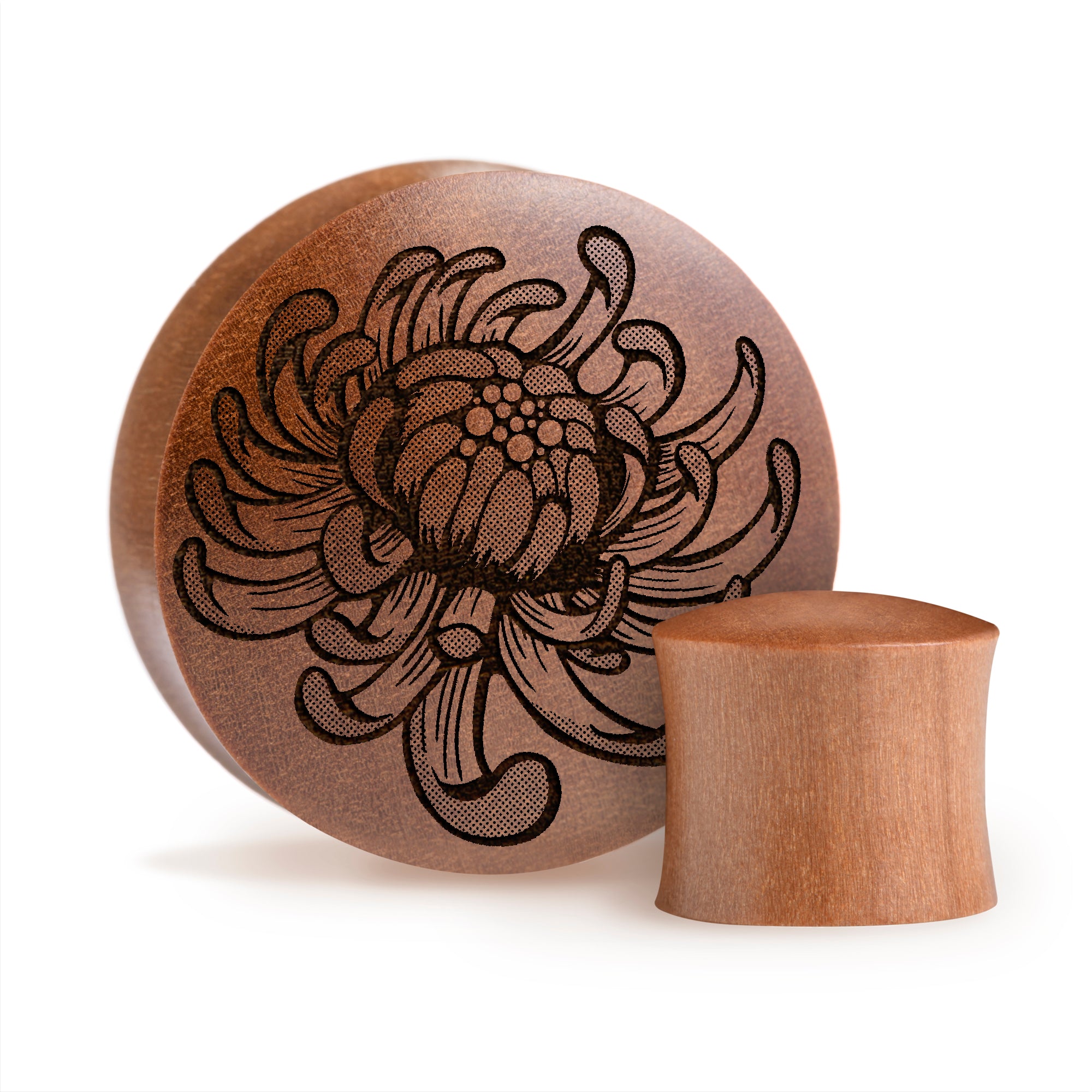 Chrysanthemum Flower Plug / Gauge - Saba Wood | Convex Double Flare
