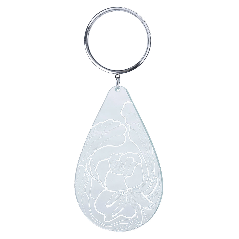 Clear Acrylic Peony Teardrop Dangle Plug Earrings - Metal Double Flare Ear Tunnel Plug / Dangle Earrings in 6mm (2g) - 30mm - (1.18") Gauge Sizes