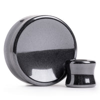 Plug d'oreille pour Stretching, pierre d'hématite concave à double collerette / Jauge