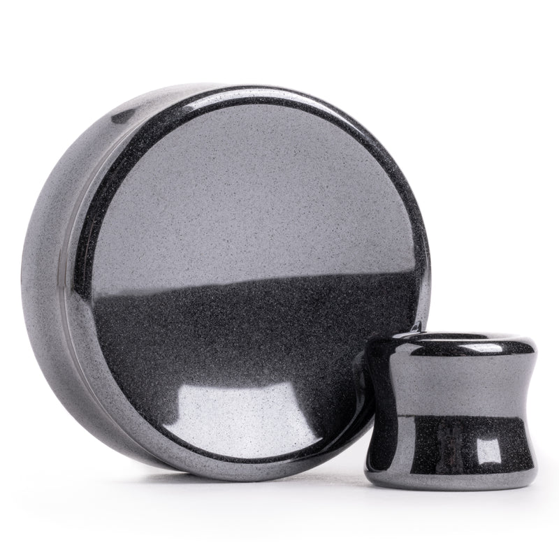 Plug d'oreille pour Stretching, pierre d'hématite concave à double collerette / Jauge