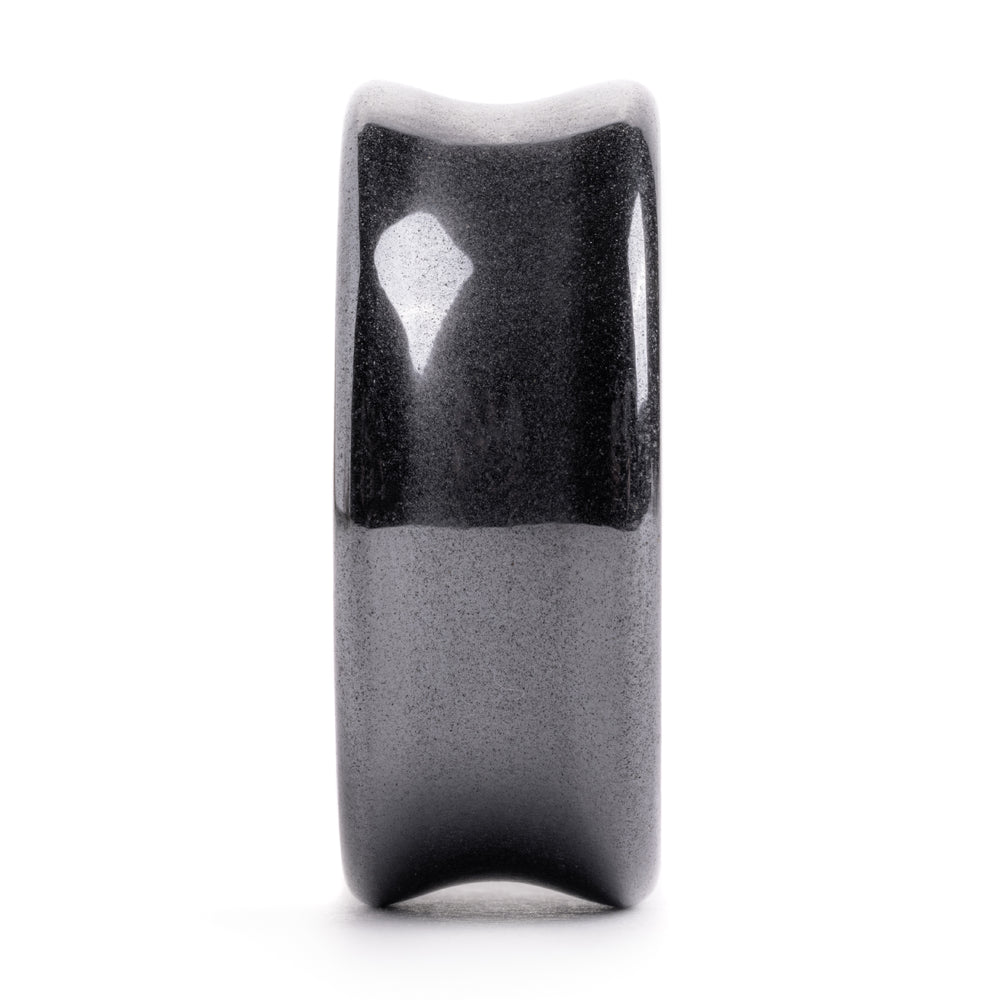 Concave Hematite Double Flare Stone Plug / Gauge - Double Flare Stone Ear Plugs / Gauges in 6mm (2g) to 30mm (1.18")