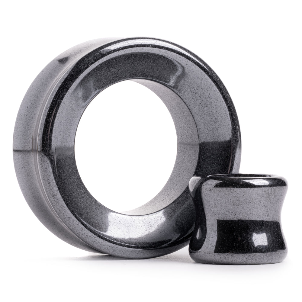 Concave Hematite Double Flare Tunnel / Plug / Gauge - Double Flare Stone Ear Plugs / Gauges in 6mm (2g) - 30mm (1.18")