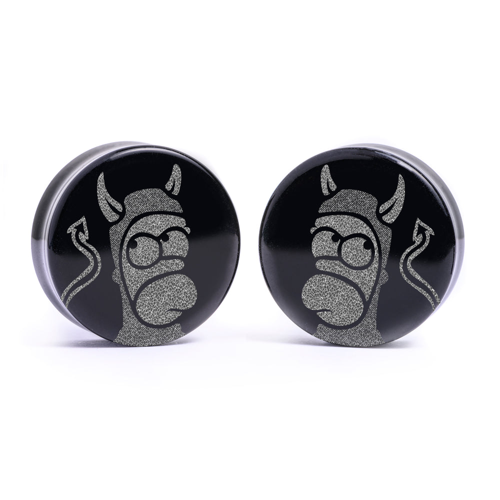 Devil Homer Plug / Gauge - Schwarzes Glas | Flach Gesichtiges Doppelflare