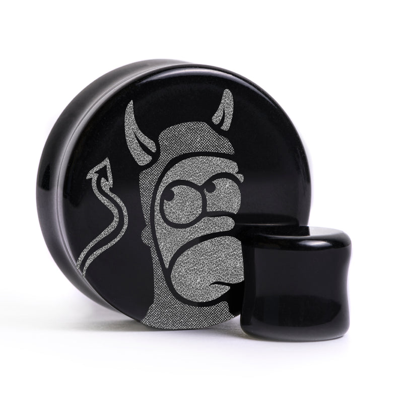 Plug / Gauge Homer démon - Verre noir | Face plate double évasé