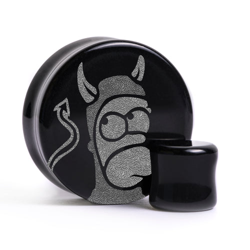 Devil Homer Plug / Gauge - Schwarzes Glas | Flach Gesichtiges Doppelflare