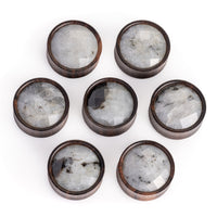 Plug / Gauge d'oreille en bois d'ébène, incrustation de pierre de labradorite à facettes