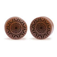 Plug / Gauge Mandala estompé - Bois de Saba | Convexe double évasé