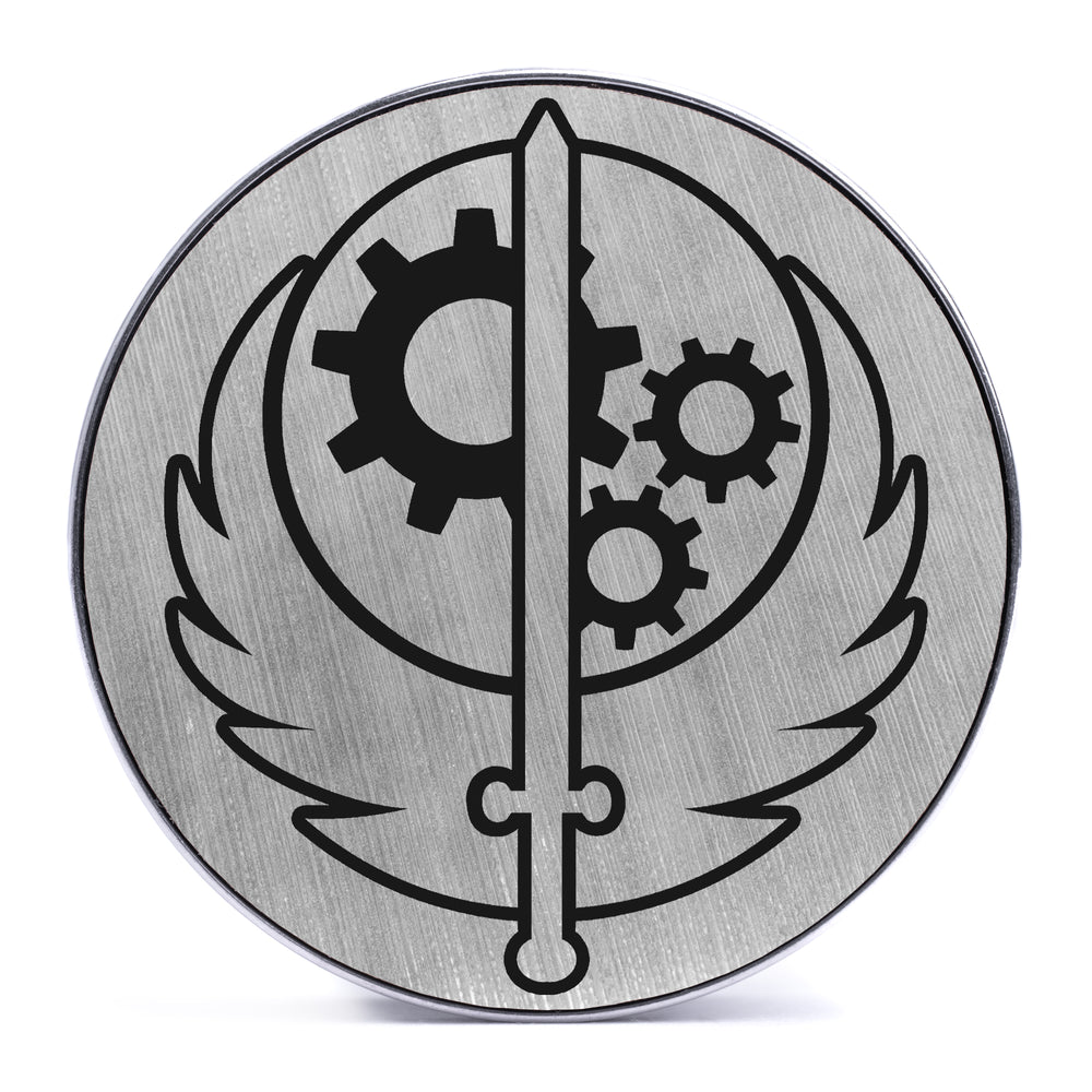 Brotherhood Of Steel Logo - Brushed Silver & Black Inlay Steel Screw Back / Plug / Gauge - Lasered To Order In House At Custom Plugs HQ