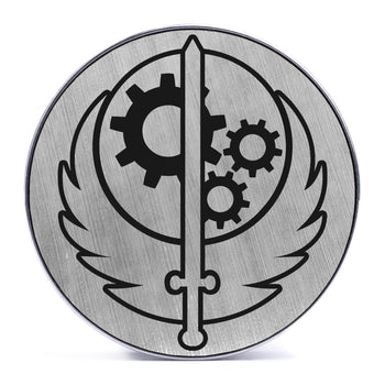 Brotherhood Of Steel Logo - Brushed Silver & Black Inlay Steel Screw Back / Plug / Gauge