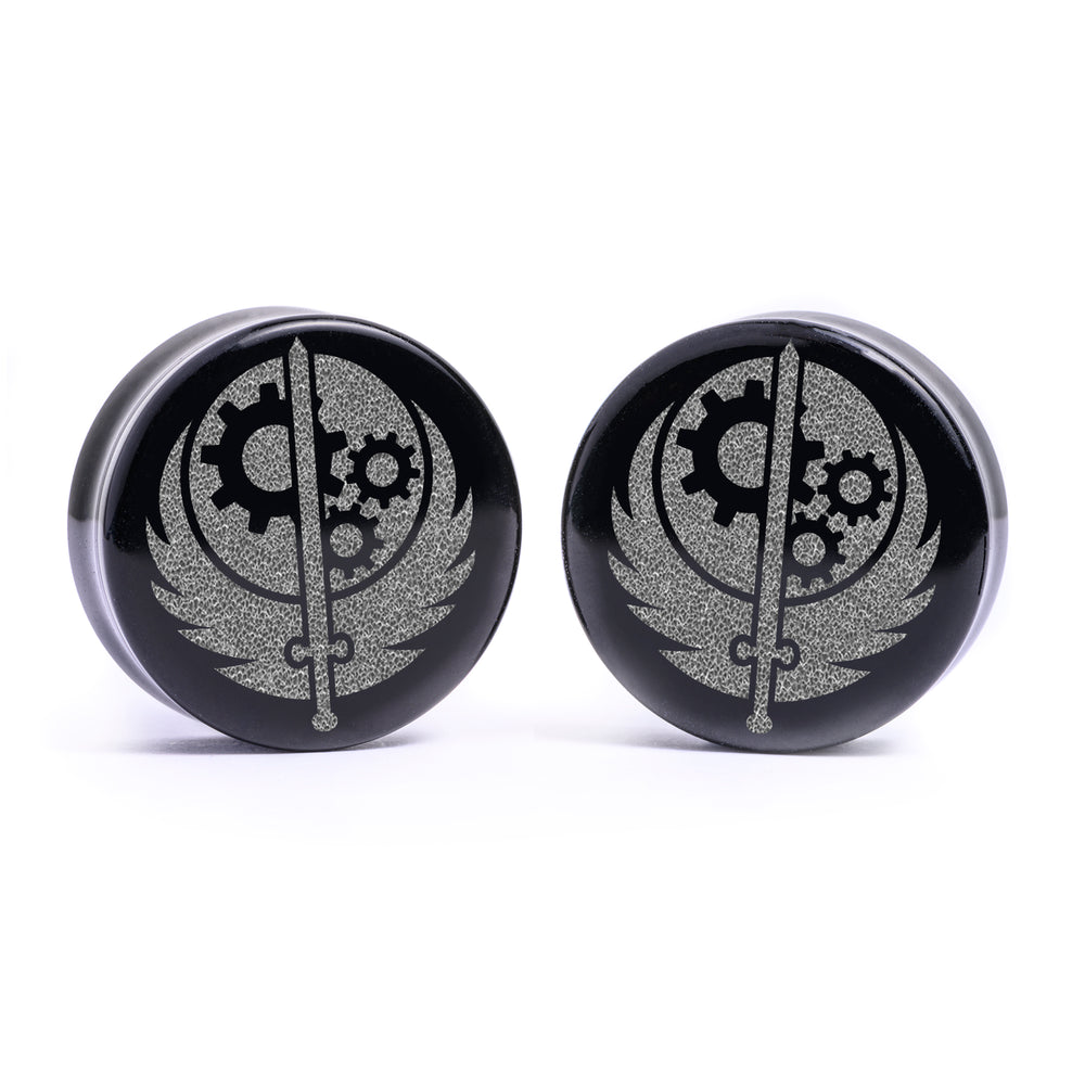 Brotherhood of Steel Logo Plug / Gauge - Schwarzes Glas | Flache Vorderseite, Double Flare