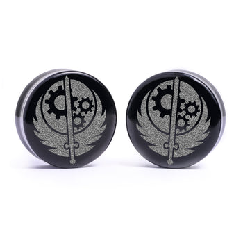 Brotherhood of Steel Logo Plug / Gauge - Schwarzes Glas | Flache Vorderseite, Double Flare