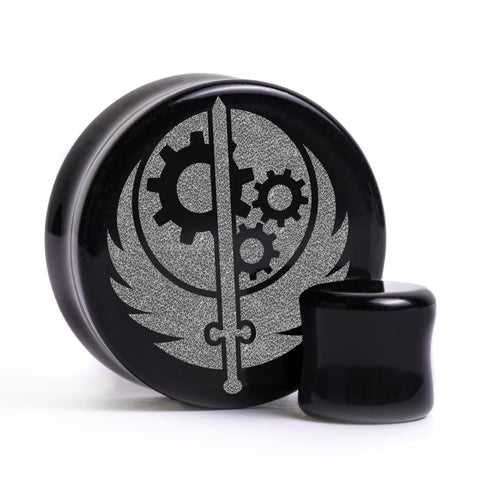 Brotherhood of Steel Logo Plug / Gauge - Schwarzes Glas | Flache Vorderseite, Double Flare