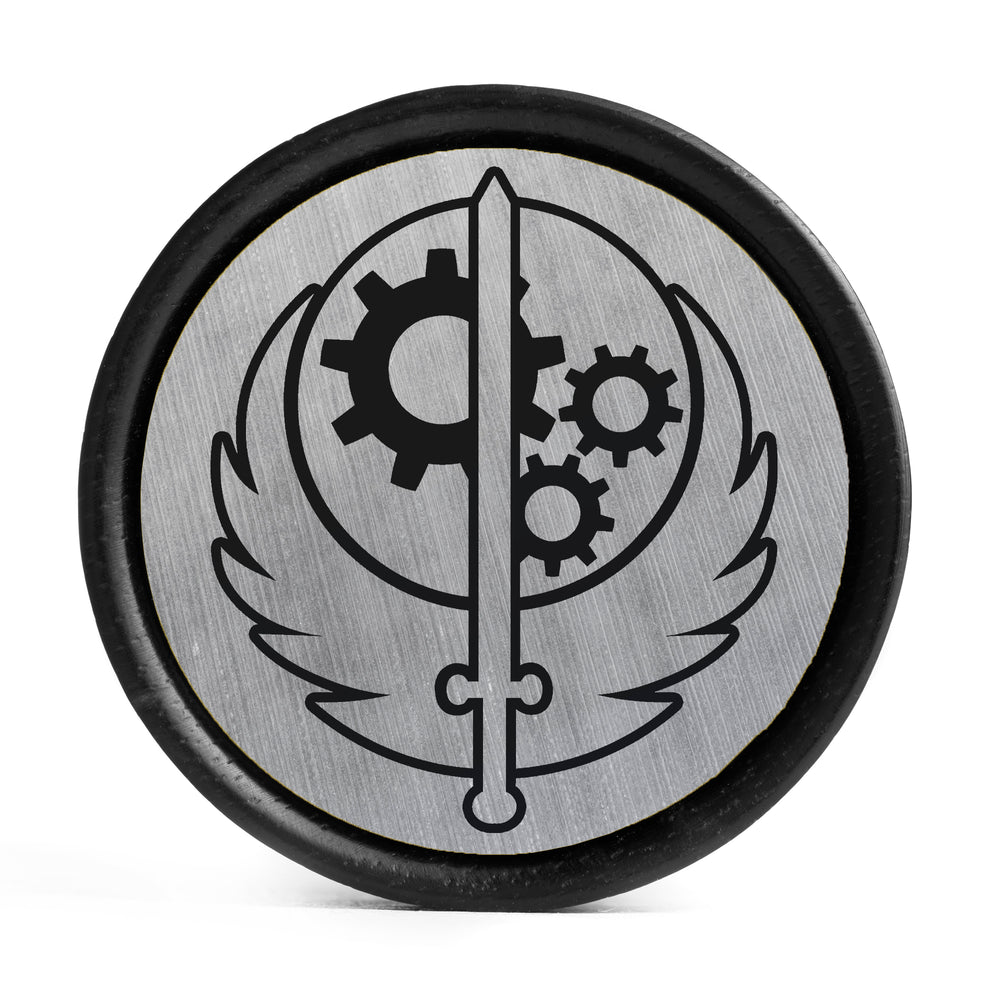 Brotherhood Of Steel Logo Plug / Gauge - Gebürstetes Silber & Schwarzes Inlay Ebenholz | Konvexe Doppelflare