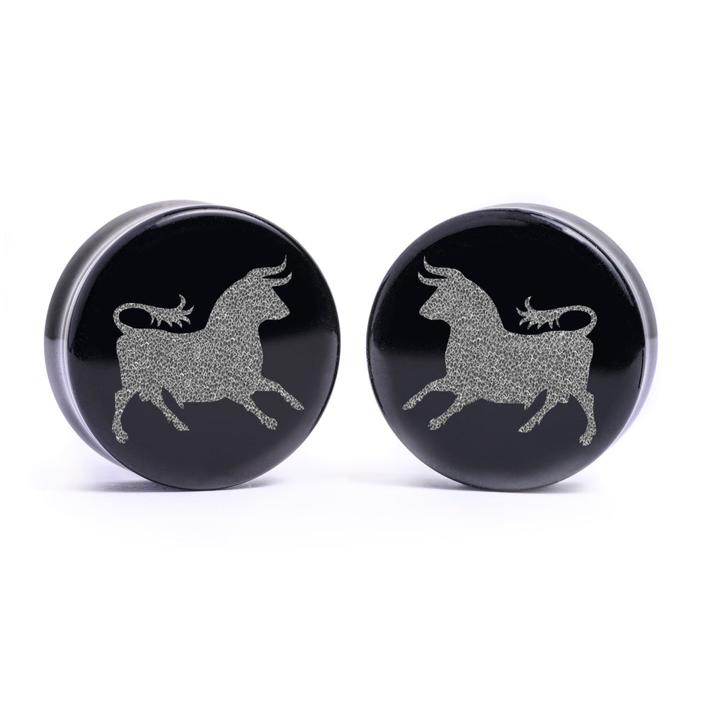 Caesars Legion Logo Plug / Gauge - Black Glass | Flat Faced Double Flare - Lasered To Order In House At Custom Plugs HQ