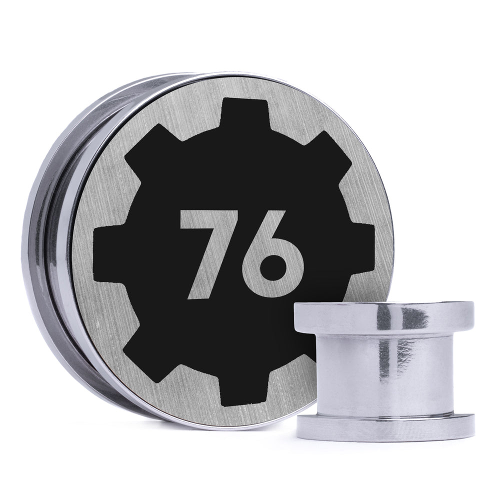 Choose Your Own Vault - Brushed Silver & Black Inlay Steel Screw Back / Plug / Gauge - Lasered To Order In House At Custom Plugs HQ