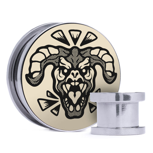 Deathclaw - Elfenbein & Schwarz Intarsien Stahl Schraubverschluss / Plug / Dehnstab