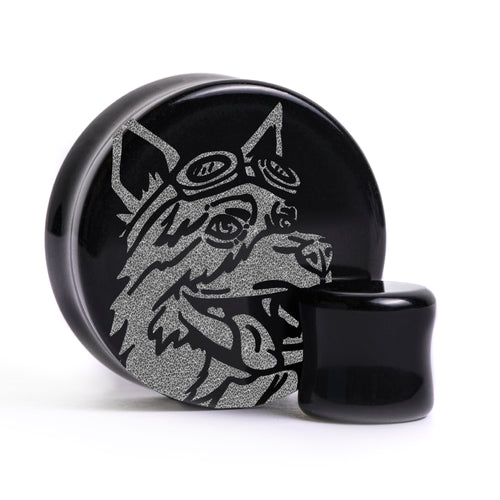 Dogmeat Plug / Gauge - Schwarzes Glas | Flache Vorderseite, Double Flare