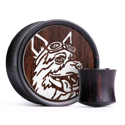 Dogmeat Plug / Gauge - Walnuss & Weißes Inlay Ebenholz | Konvexe Doppelflare