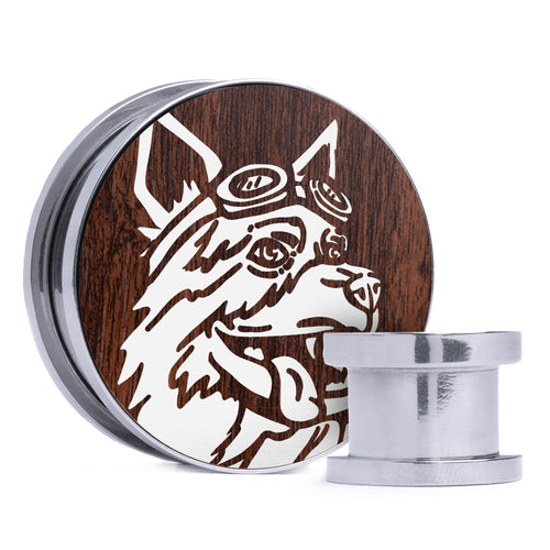 Dogmeat - Walnut & White Inlay Steel Screw Back / Plug / Gauge