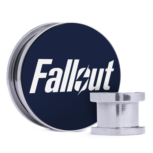 Fallout Logo - Blue & White Inlay Steel Screw Back / Plug / Gauge