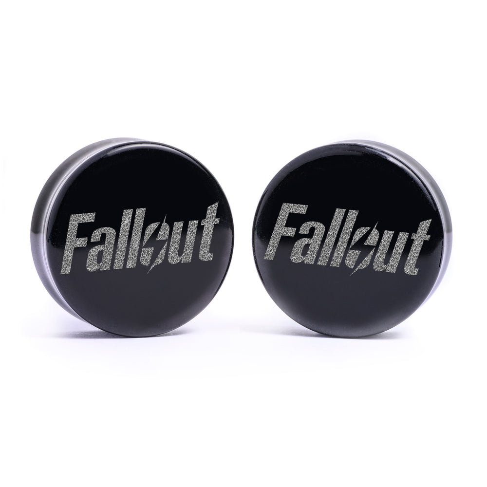 Fallout Logo Plug / Dehnstab - Schwarzes Glas | Flache Vorderseite, Double Flare