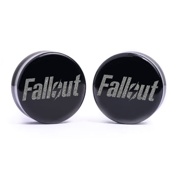 Fallout Logo Plug / Dehnstab - Schwarzes Glas | Flache Vorderseite, Double Flare